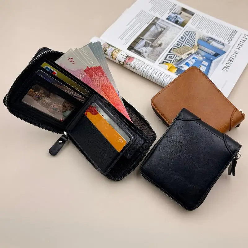 Men's Slim Zipper Wallet | Multi-Card Holder & Coin Pocket