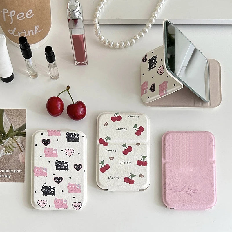 Practical Cute Compact Portable Small Mirror Student Mini Makeup Mirror Foldable Desktop Pocket Carry on Makeup Mirror Portable Peaceful Pleasures Health and Wellness