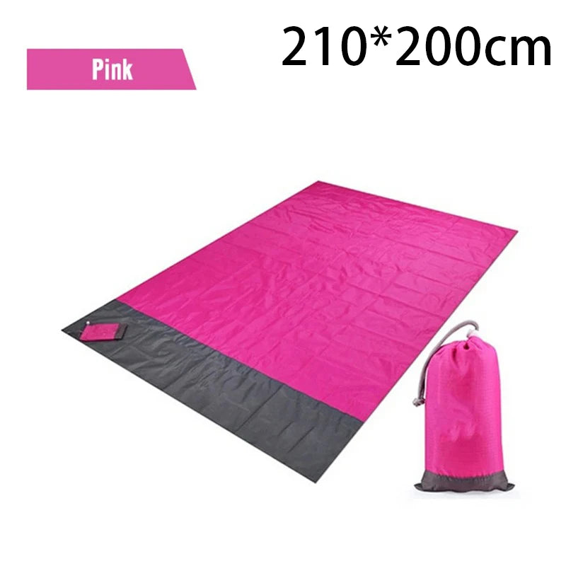 Waterproof Picnic Mat Outdoor Beach Mat Folding Portable Camping Mat Gingham Moisture Proof Lightweight Blanket with Pocket Peaceful Pleasures Health and Wellness Pink Grey 200x210cm