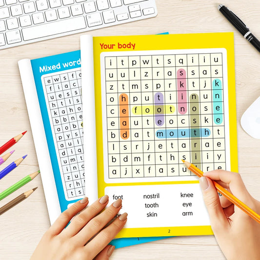 Puzzle Word Search Books Immersive Brain Challenge Manuals Focusing Peaceful Pleasures Health and Wellness 2Pc