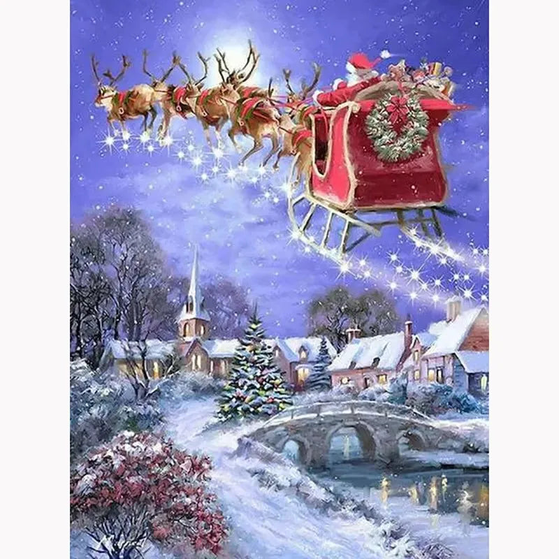 1pc, Santa Claus and Reindeer Canvas Art Print, Vintage Christmas Illustration, Modern Art Decor, Unframed, Horizontal Wall Art Peaceful Pleasures Health and Wellness ZLH5507 60x90cm No Frame