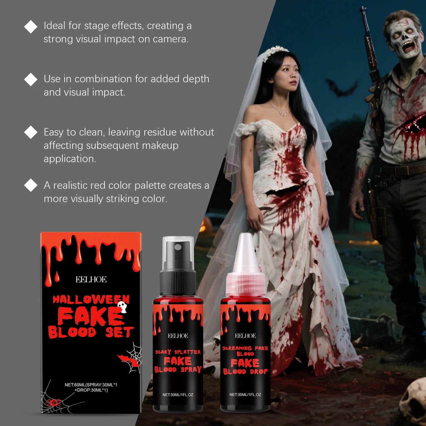 Halloween Fake Blood Set – Drip & Spray Special Effects Kit