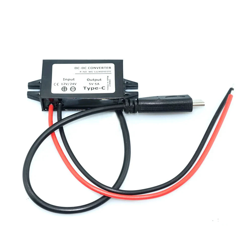 12V/24V to 5V USB-C Step-Down Converter 5A 25W IP68