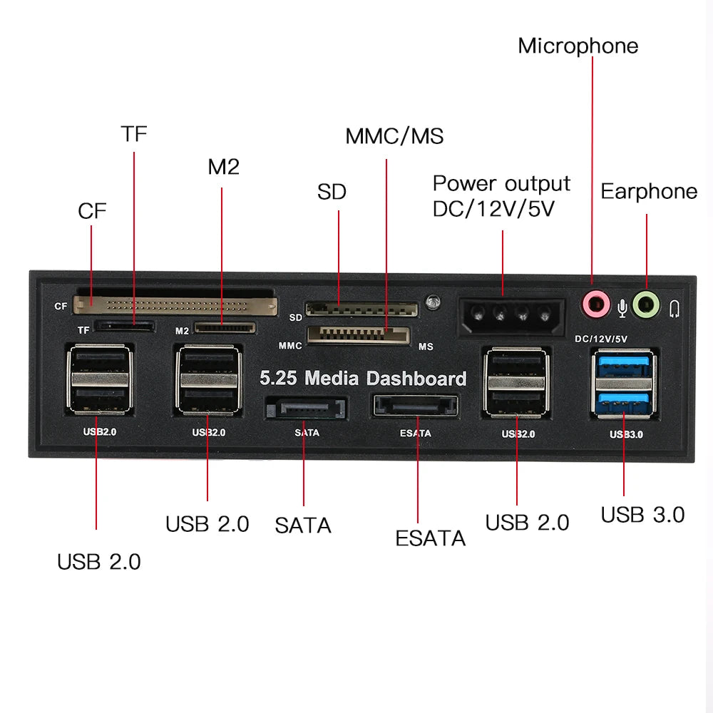 5.25" PC Front Panel USB 3.0 Hub, eSATA & Card Reader