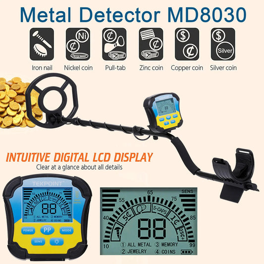 MD8030 Underground Metal Detector High Sensitivity Metal Depth Hunter Gold Digger Treasure Hunter 2.5m Waterproof Search Coil Peaceful Pleasures Health and Wellness