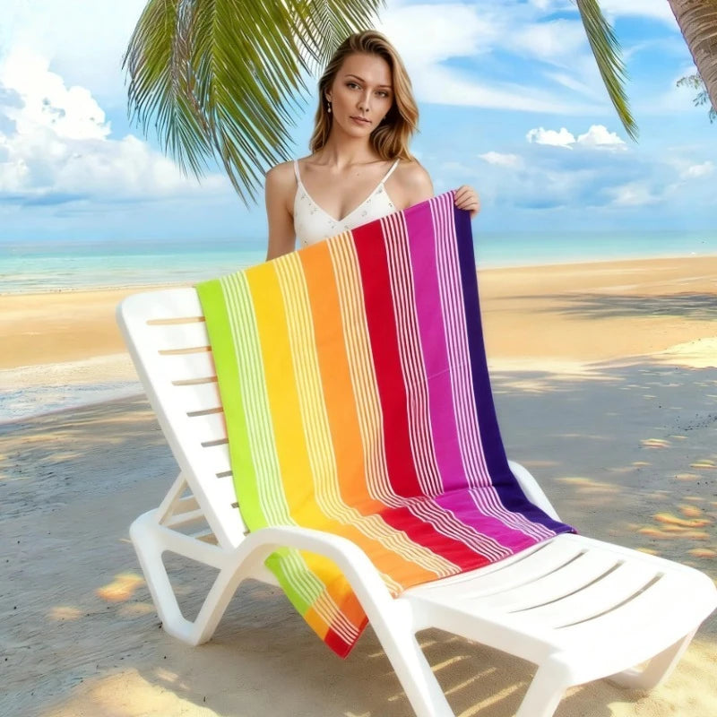 Extra Large Rainbow Stripe Beach Towel | Quick-Dry Microfiber
