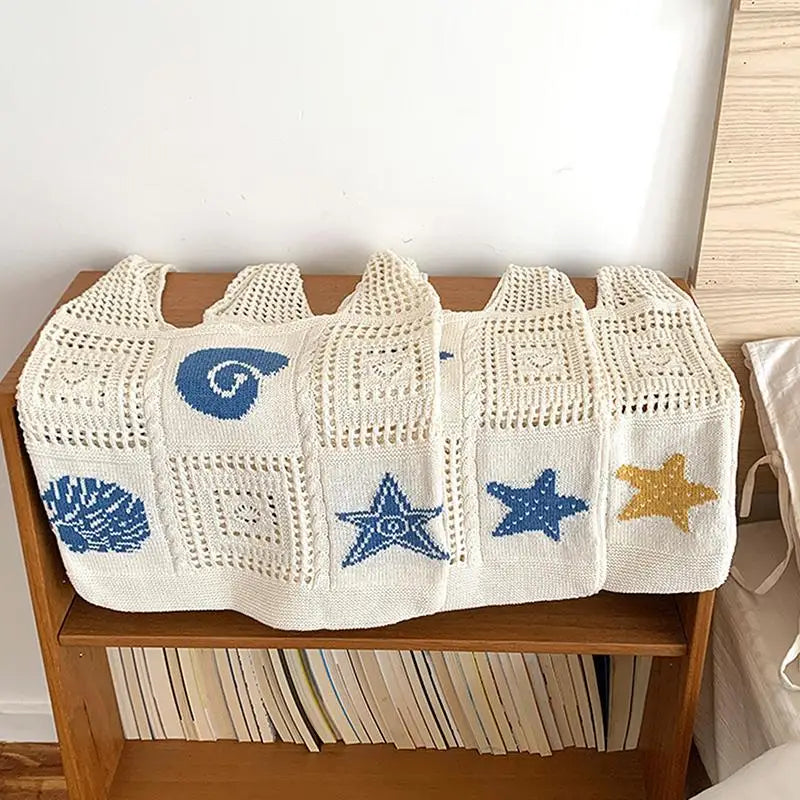 White Apricot Shell Woven Tote Bag – Women's Beach Purse