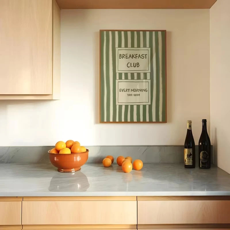 Breakfast Club Olive Green Striped Canvas Wall Art Print