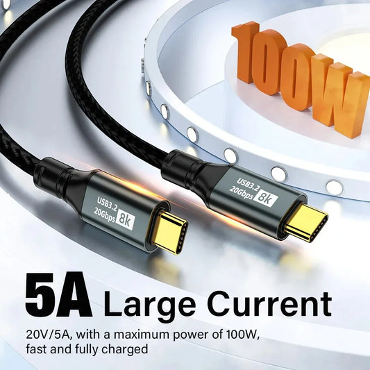 USB-C Cable 100W 20Gbps 8K 60Hz | iPhone MacBook Fast Charge USB-C Charging Cable Peaceful Pleasures Health and Wellness