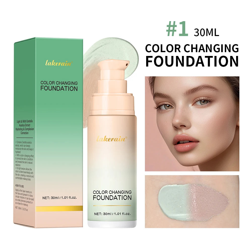 Color Changing Foundation 4 in 1 Moisturizing SPF 30+ Hydrating Color Longwearing Waterproof Travel Coverage Makeup Base Peaceful Pleasures Health and Wellness 1Green