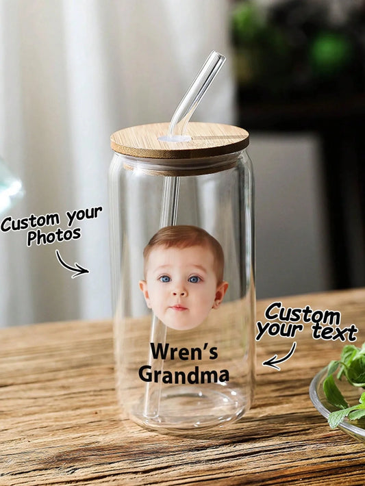 Custom Face Text Tumbler Straw Water Cup Personalized Photo Cup with Lid and Straw Multi Faces Optional Creative Gift for Mom Peaceful Pleasures Health and Wellness