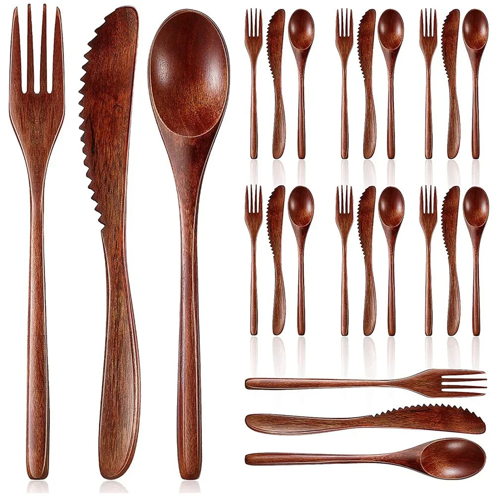 24/12 Pieces Wooden Spoon Soup Spoon and Fork Tableware Natural Ellipse Ladle Spoon Set Eco Friendly Products Spoons for Cooking Peaceful Pleasures Health and Wellness