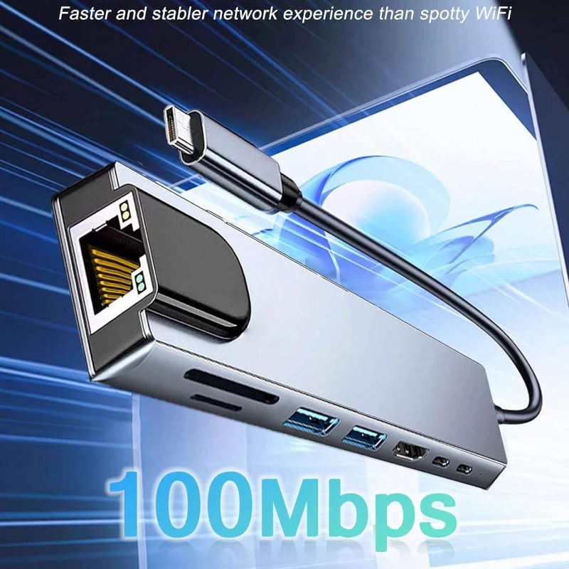 8 in1 USB C HUB 3.0 Type C Splitter 4K Docking Station Laptop Adapter PD SD TF For Macbook Air M1 iPad Pro RJ45 HDMI-Compatible Peaceful Pleasures Health and Wellness