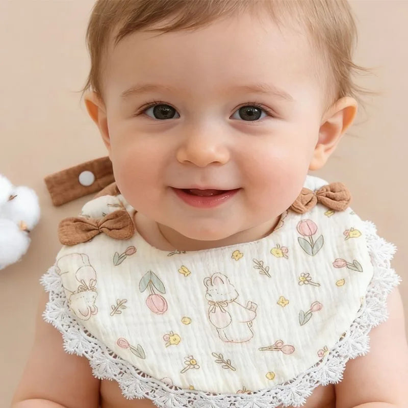 Random color3PCS Flower Bibs Headbands Bow Nylon Hairbands Double Side Saliva Towel Feeding Burp Cloth Scarf Boys Girls Headwear Peaceful Pleasures Health and Wellness