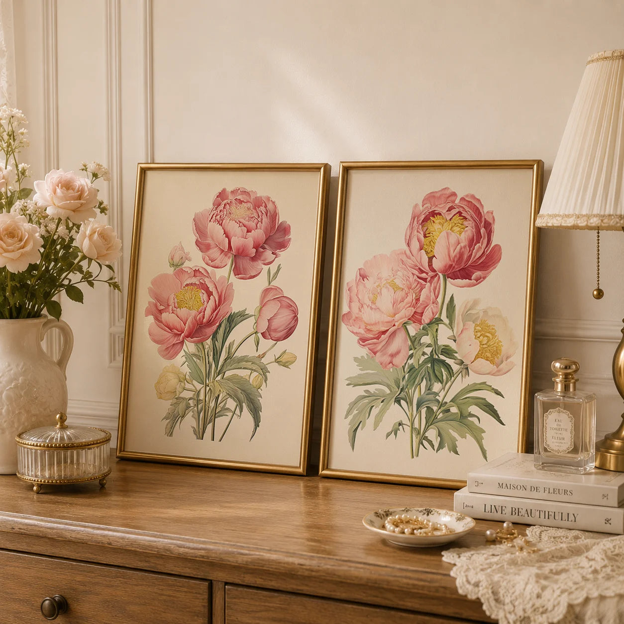 Vintage Botanical Peony Canvas Print | Pink Floral Wall Art Floral Canvas Print Peaceful Pleasures Health and Wellness