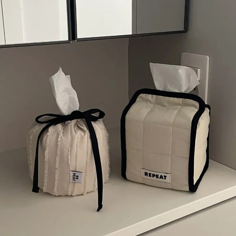 Korean Cream Cube Quilted Square Drawn Paper Roll Home Desktop Fabric Decoration Wet Wipe Tissue Cover Tissue Paper Storage Box Peaceful Pleasures Health and Wellness