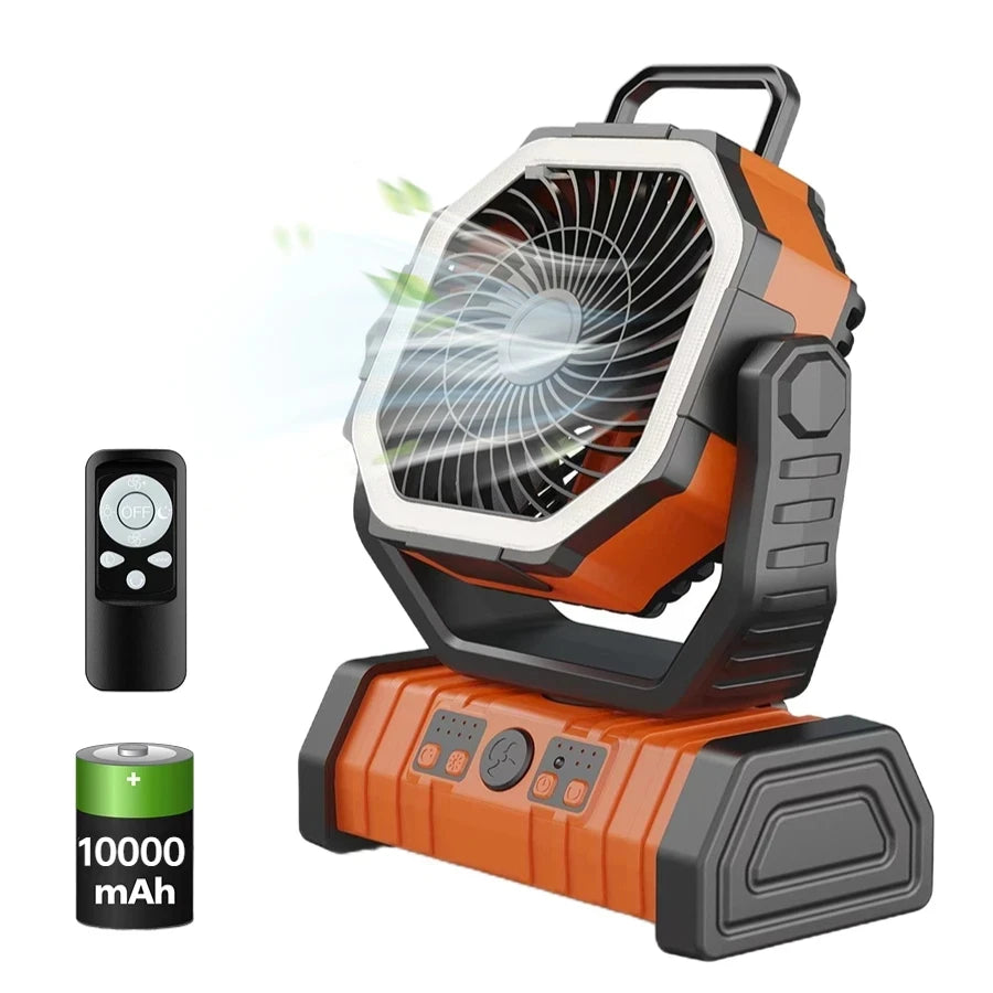 20000mAh High-Capacity Battery LED Light Camping Fan Movable Wireless Air Circulators Outdoor Ventilador with Hook Peaceful Pleasures Health and Wellness Orange