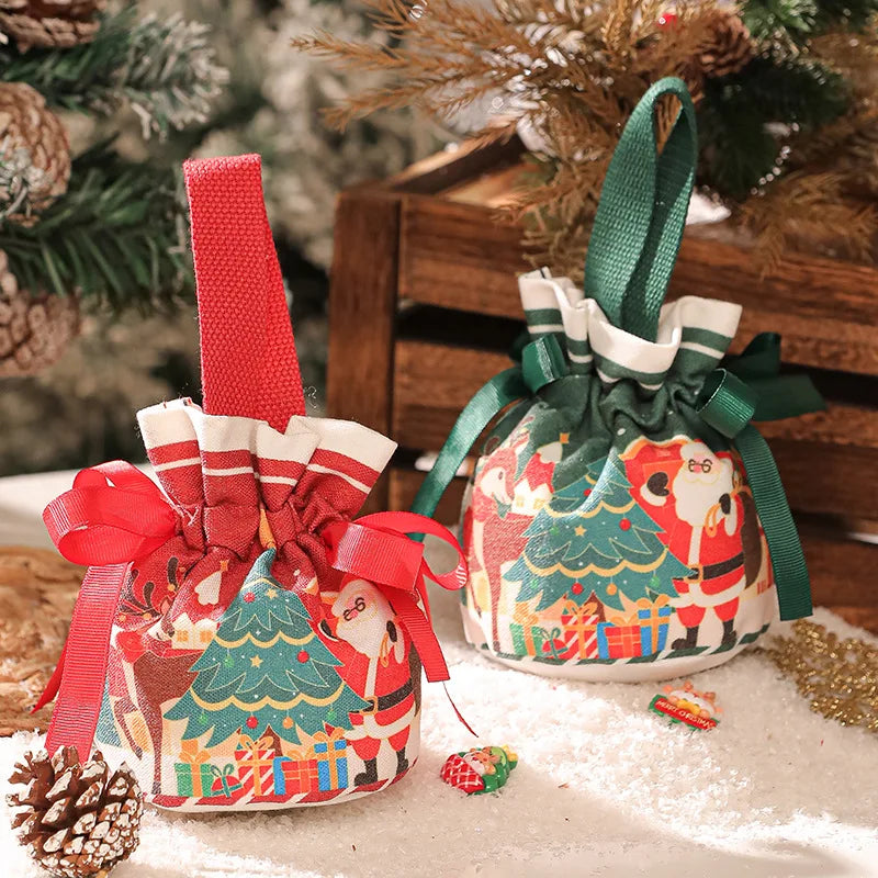2025 Creative Handheld Canvas Apple Bag with Bow Christmas Gift Bag Christmas Eve Apple Gift Box Christmas Gift Peaceful Pleasures Health and Wellness