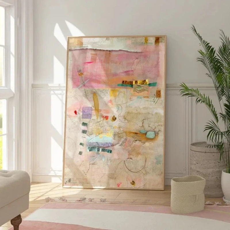 Abstract Painting Print,large Minimalist Abstract Art,Modern Textured Pastel Multicolor,Trendy Aesthetic Large Wall Art Unframed Peaceful Pleasures Health and Wellness