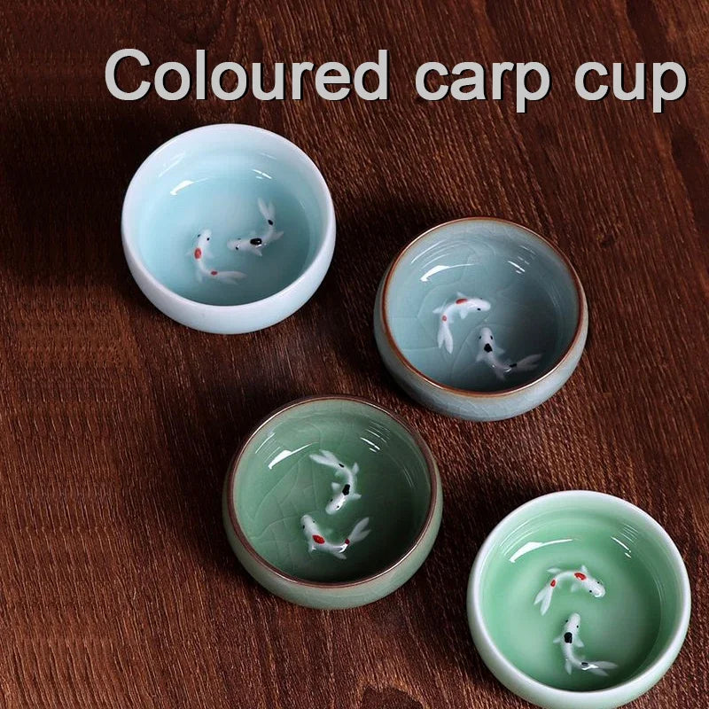 60ml Crackle Golden Fish Celadon Porcelain Teacups Delicate Longquan Tea Cup Bowl Kungfu Serviceable Chinese Tea Cup Tea Making Peaceful Pleasures Health and Wellness