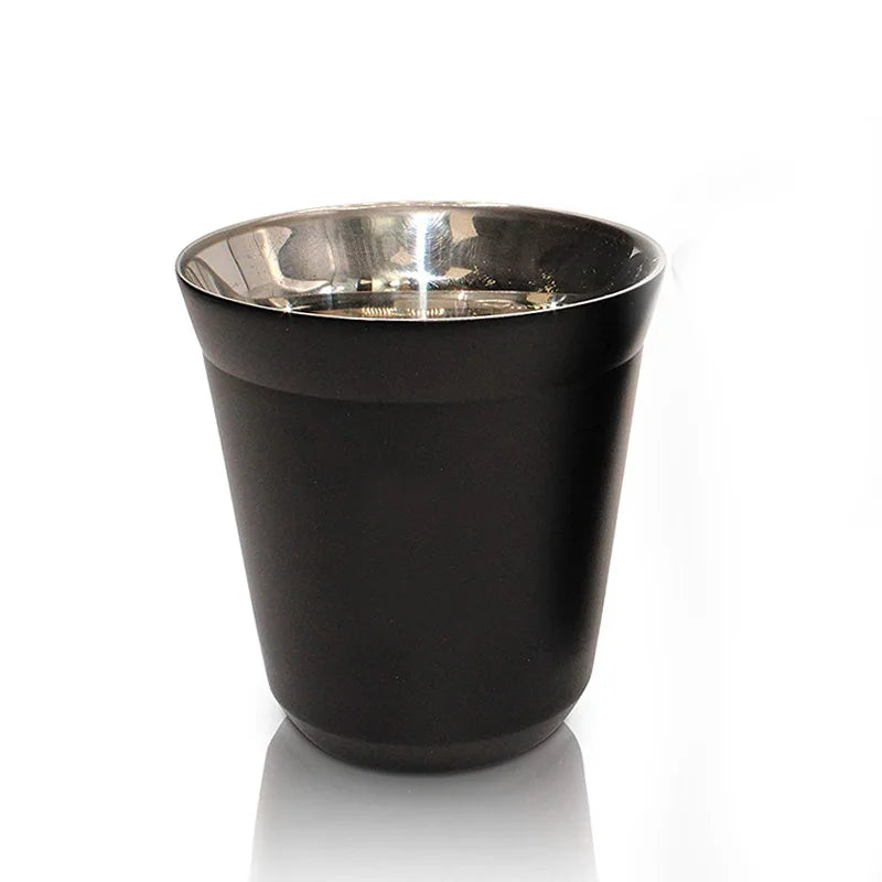 Double Wall Insulated Stainless Steel Espresso Cup Capsule Coffee Mug Metal Drinking Demitasse Cup For Home Indoor or Outdoor Peaceful Pleasures Health and Wellness Black China Mainland 80ml