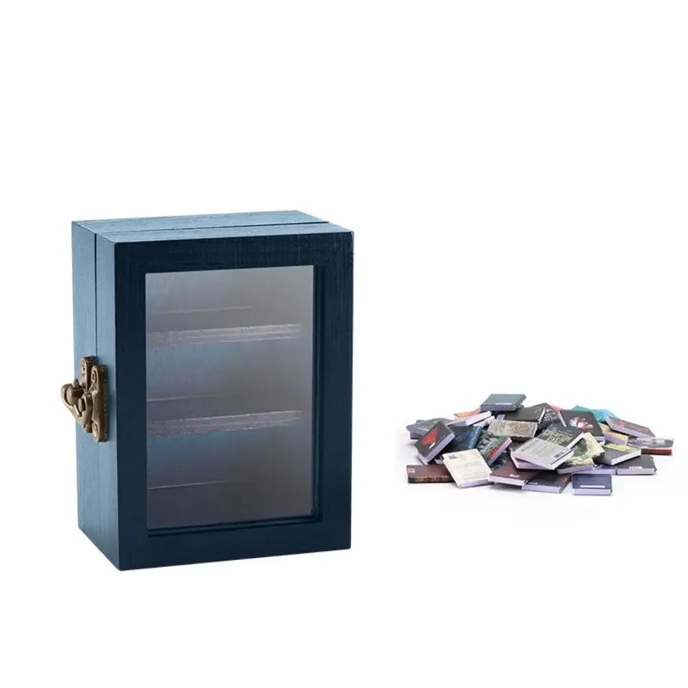 Miniature Wooden Bookshelf with 60 Mini Books – Desk Décor Toy