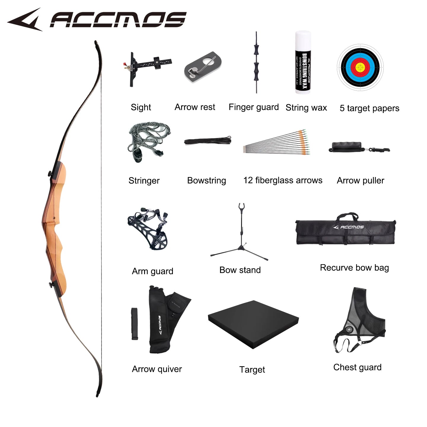 18-40 Ibs Recurve Bow Accmos Right Hand Wood Riser Hungting Archery
