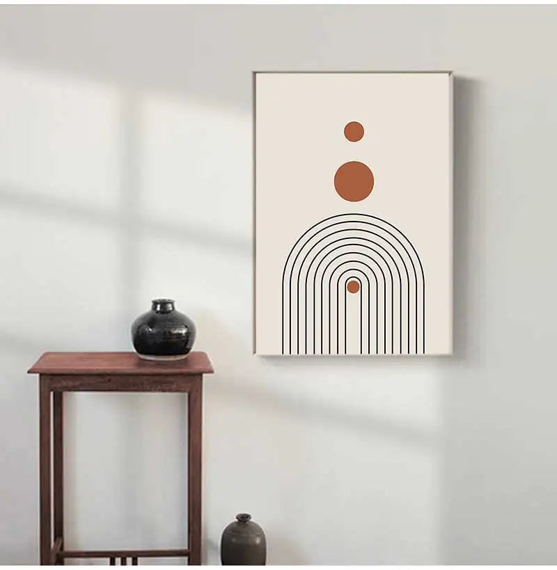 Mid-Century Geometric Sun Canvas Wall Art | Black & White
