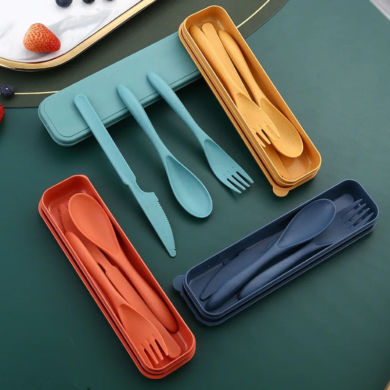 Wheat Straw Fork, Knife, Spoon Three-Piece Convenient Cutlery Set - Children's Tableware Gift Peaceful Pleasures Health and Wellness