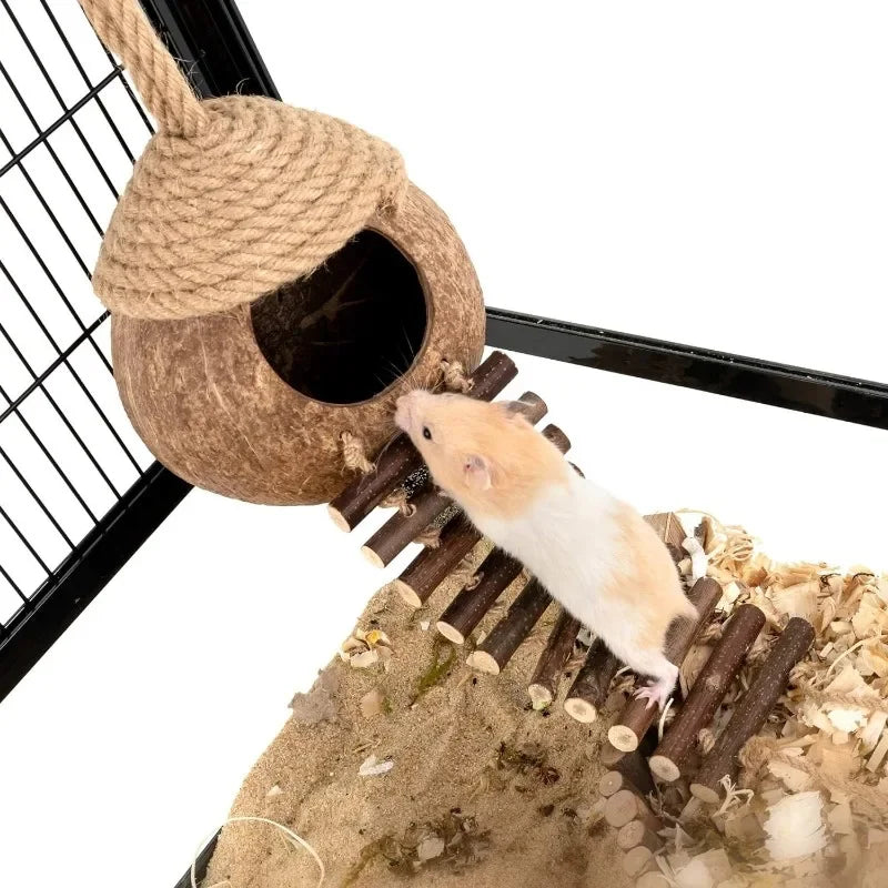 Coconut Shell Birdhouse Hut with Ladder | Natural Bird & Pet Habitat Bird Cage Habitat Peaceful Pleasures Health and Wellness
