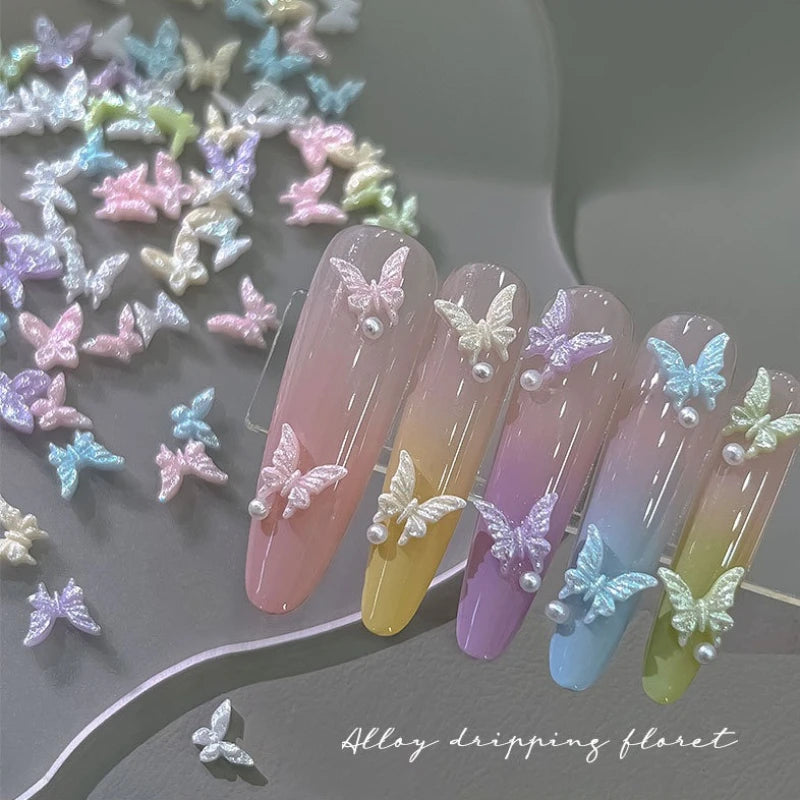50pcs 3D Glitter Butterfly Nail Charms | Resin Nail Art Decor