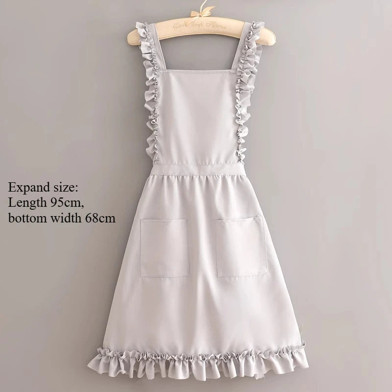 Cute Cooking Waterproof Princess Lace Apron Work Clothes Milk Tea Shop Nail Art Shop Flower Shop Durable Peaceful Pleasures Health and Wellness Light gray