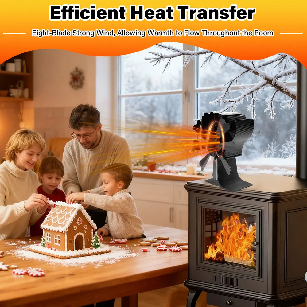 NEW 8-Blade Heat Powered Stove Fan for Wood Log Burner Fireplace Quiet Environmental Fan Heater Tool Efficient Heat Distribution Peaceful Pleasures Health and Wellness