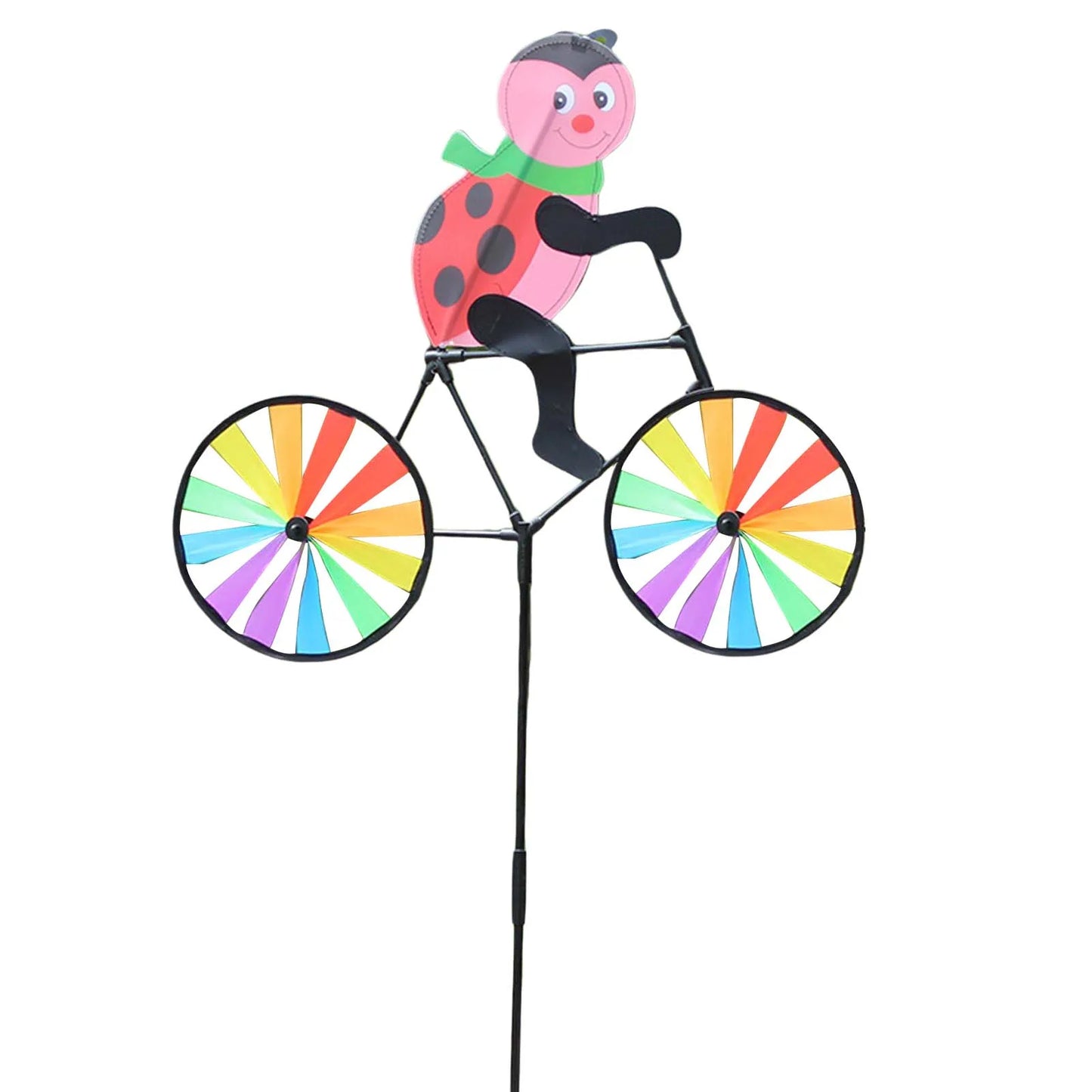 Cute 3D Animal on Bike Windmill Garden Lawn Yard Decor Wind Spinner for Holiday Garden Decoration Peaceful Pleasures Health and Wellness Beetle