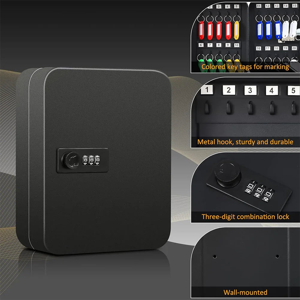 Wall Mount Key Cabinet – 20 Hook Combination Lock Box