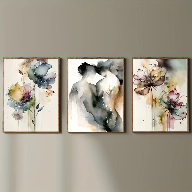 3-Piece Romantic Couple Floral Abstract Canvas Wall Art Set Canvas Wall Art Set Peaceful Pleasures Health and Wellness