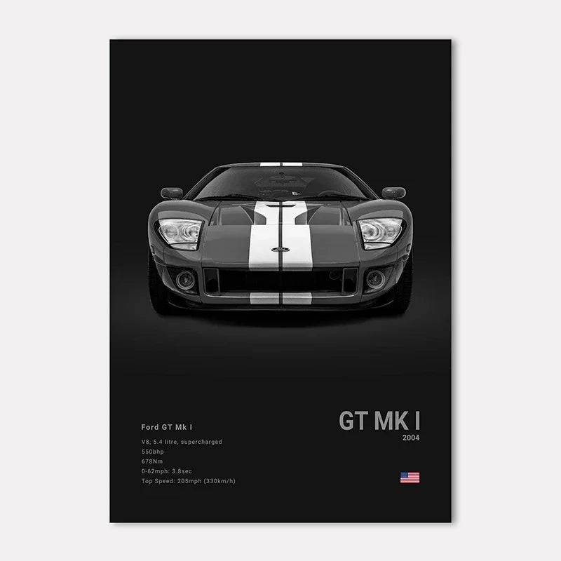 Famous Cars GT Canvas Wall Art Print Poster – Unframed Decor