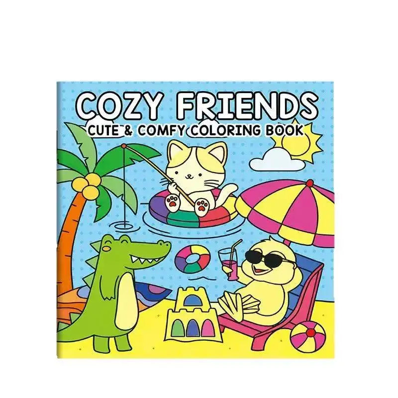 Cozy Friends Cute Animal Coloring Book 24 Pages Comfy Beach Scene Art