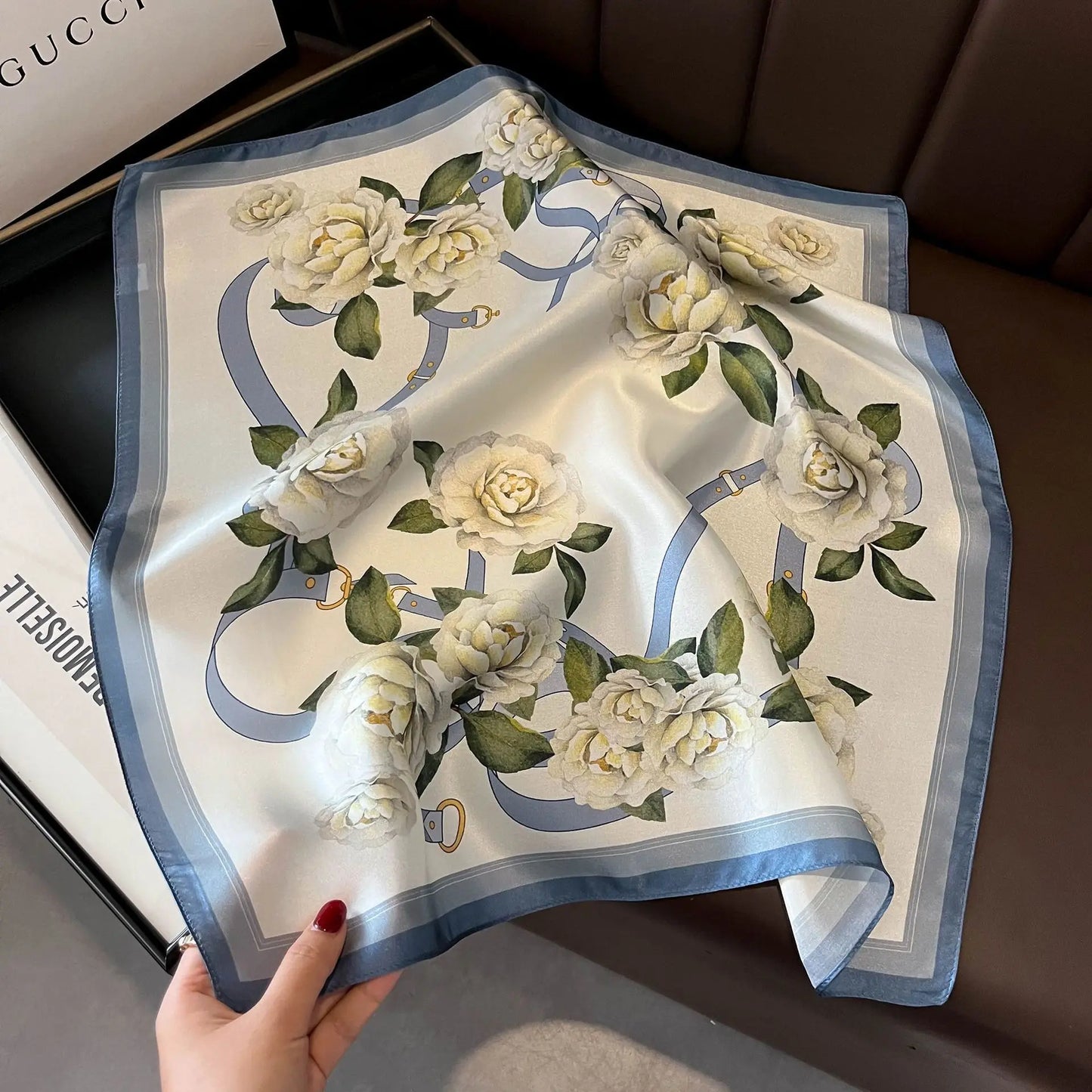 100% Mulberry Silk Lotus Floral Scarf – Women's Versatile Accessory