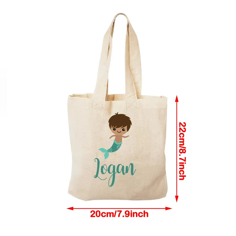 Personalized Mermaid Canvas Tote Bag | Custom Kids Party Gift Personalized Tote Bag Peaceful Pleasures Health and Wellness