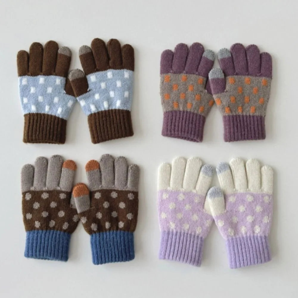 Fashion Childrens Neck Hanging Gloves Winter Western Style Cold Resistant Five Finger Gloves Warm Retro Patterned Woolen Gloves Peaceful Pleasures Health and Wellness