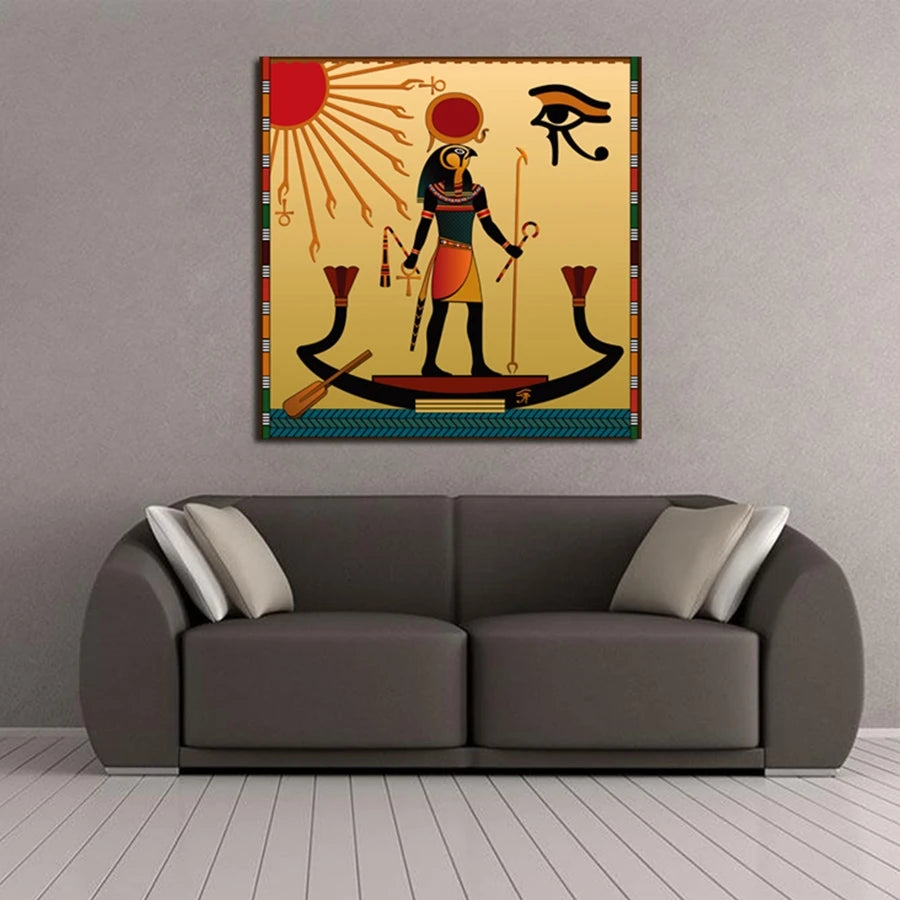 Retro Ancient Egypt Figure Canvas Wall Art | Unframed Poster