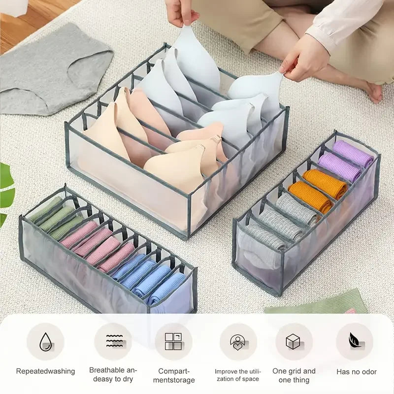 3-Pack Foldable Underwear & Socks Drawer Organizer with Dividers