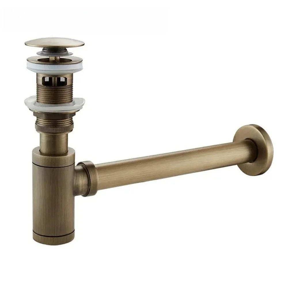 Brass Round Bottle P-Trap 1-1/4" Sink Drain Kit & Pop-Up Drain