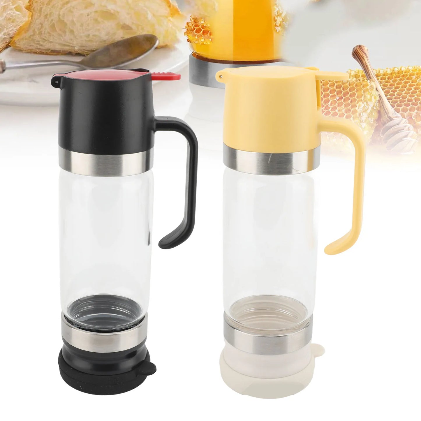 Honey Dispenser Clear Glass Syrup Handle Prevent Dripping Container