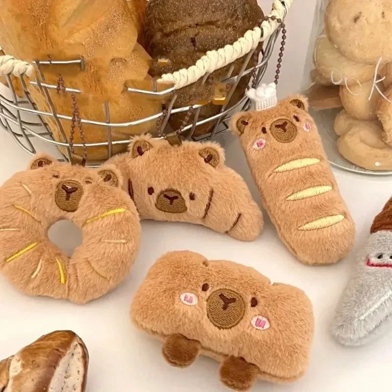 Capybara Plushie Keyring – Cute Anime Bread Topper Fluffy Toy