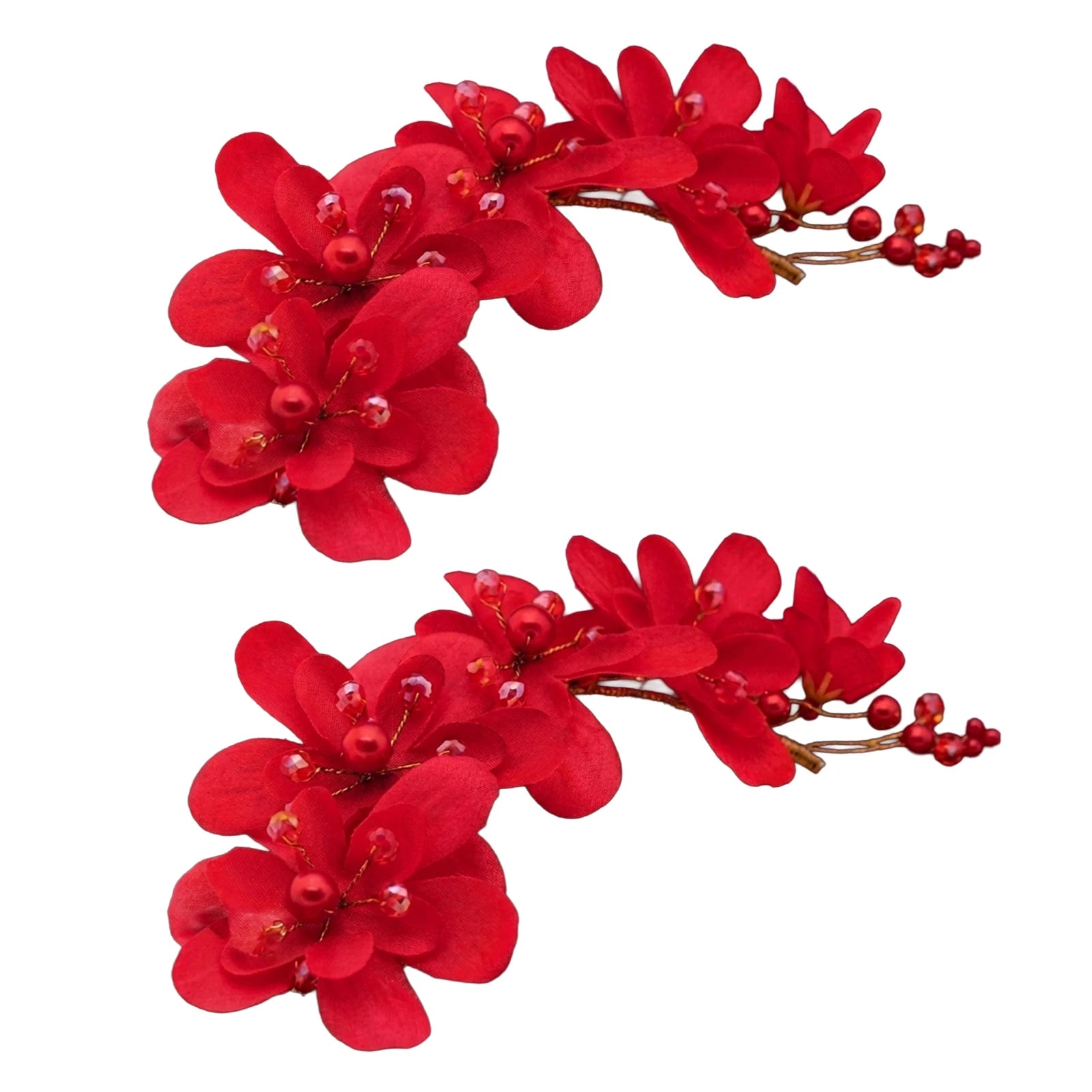 Red Rhinestone Lace Hair Accessories 2pcs Double Layer Design Comfortable Fit for Wedding Party Peaceful Pleasures Health and Wellness 2pcs