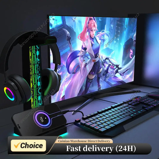 RGB Gaming Headphone Stand 10 Lighting Modes Computer Headset Stand with USB Ports Headphone Holder for Gaming PC Accessories Peaceful Pleasures Health and Wellness