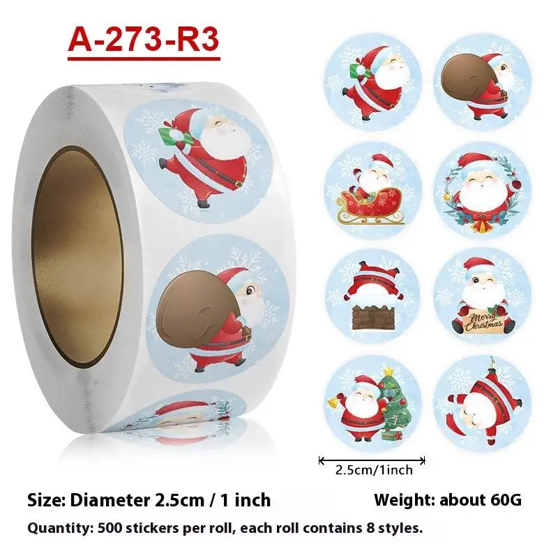 500 Christmas Round Stickers – Santa Seal Labels for Gifts