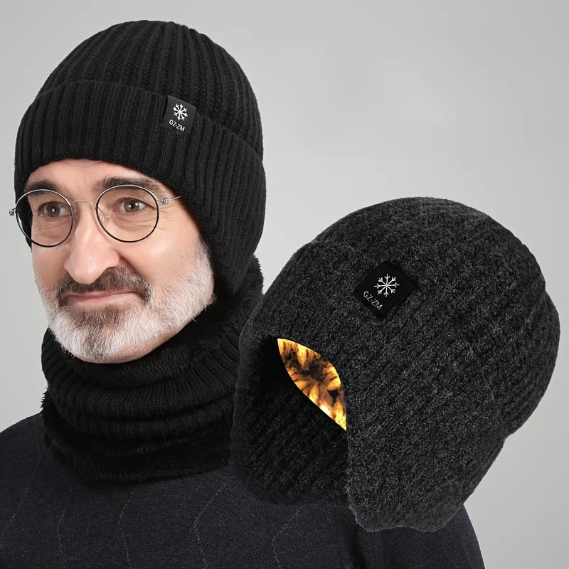 Men's Faux Fur Lined Beanie with Ear Flaps | Winter Knit Hat